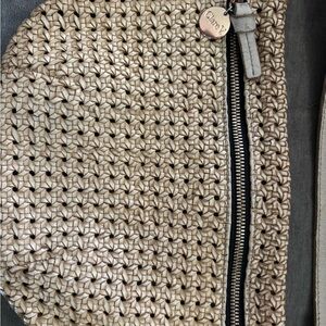 Clare V Neutral Woven Shoulder Bag with Zip Detail